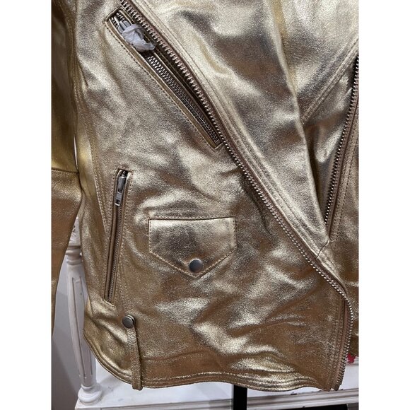 Free People $698 We The Free Gold Jealousy Leather Moto Jacket Size Medium - Picture 3 of 4